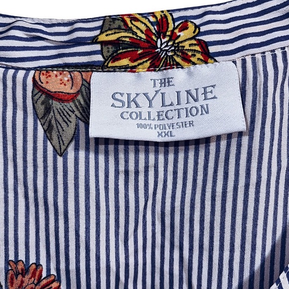 Skyline Collection Floral Blouse Size XXL Blue Stripe - Picture 4 of 4